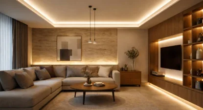 Sala moderna con iluminación interior cálida